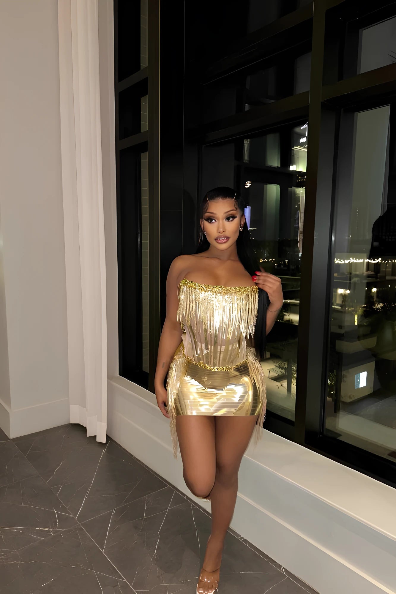 Radiant Gold Fringe Mini Dress