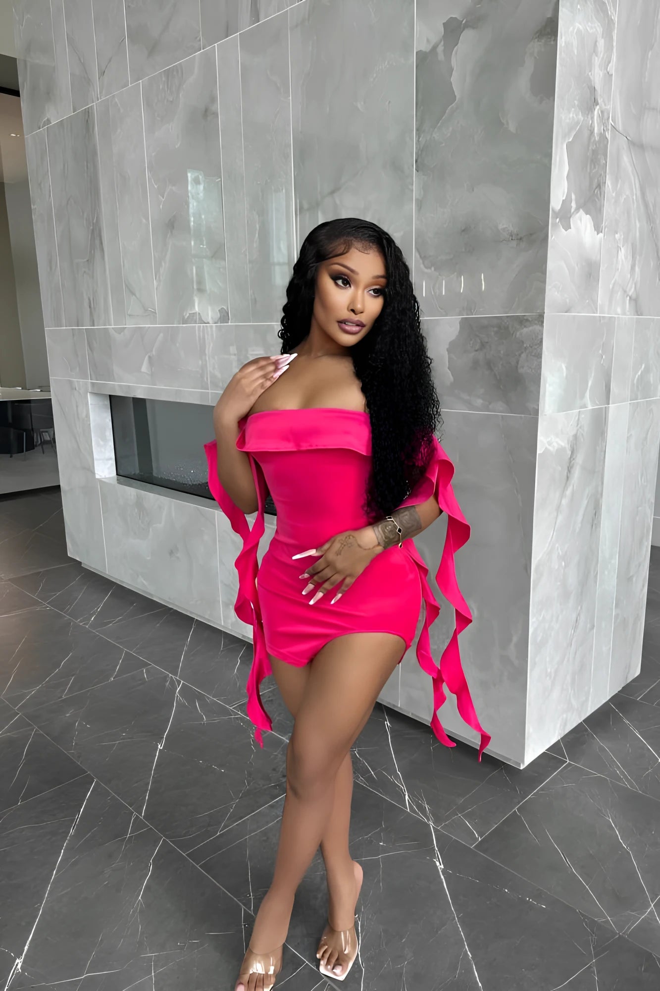 Fuchsia Ruffle Mini Dress