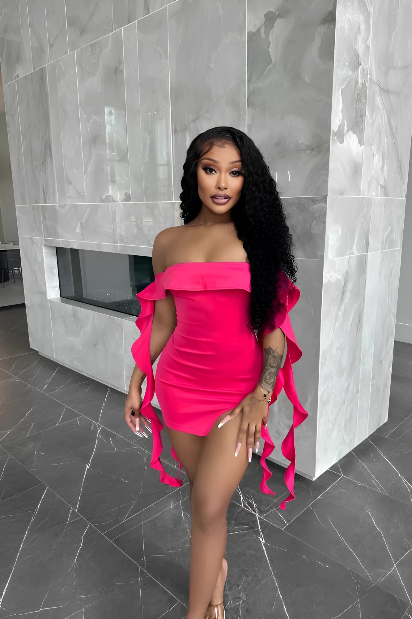 Fuchsia Ruffle Mini Dress