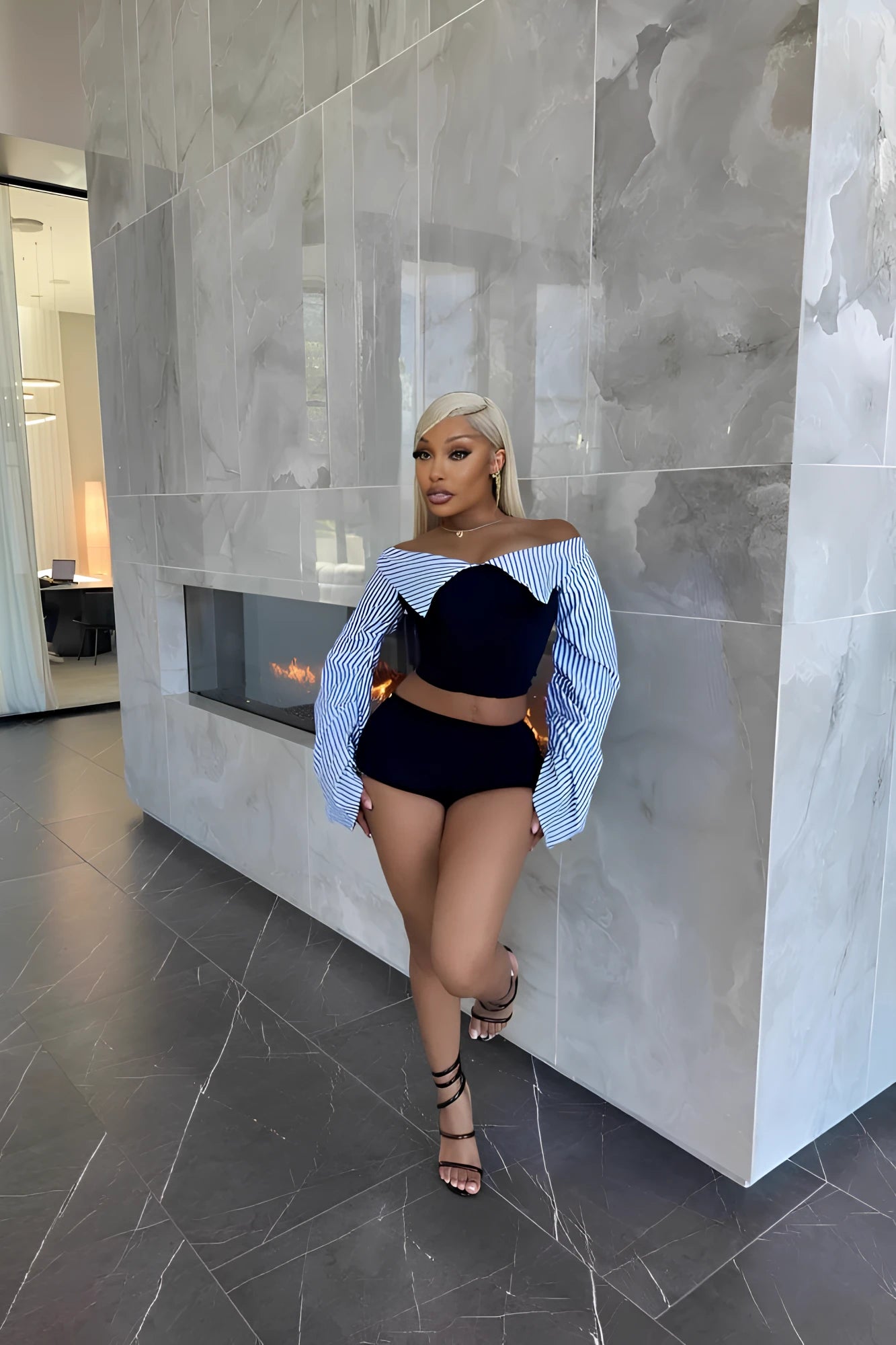 Luxe Off-Shoulder Striped Set