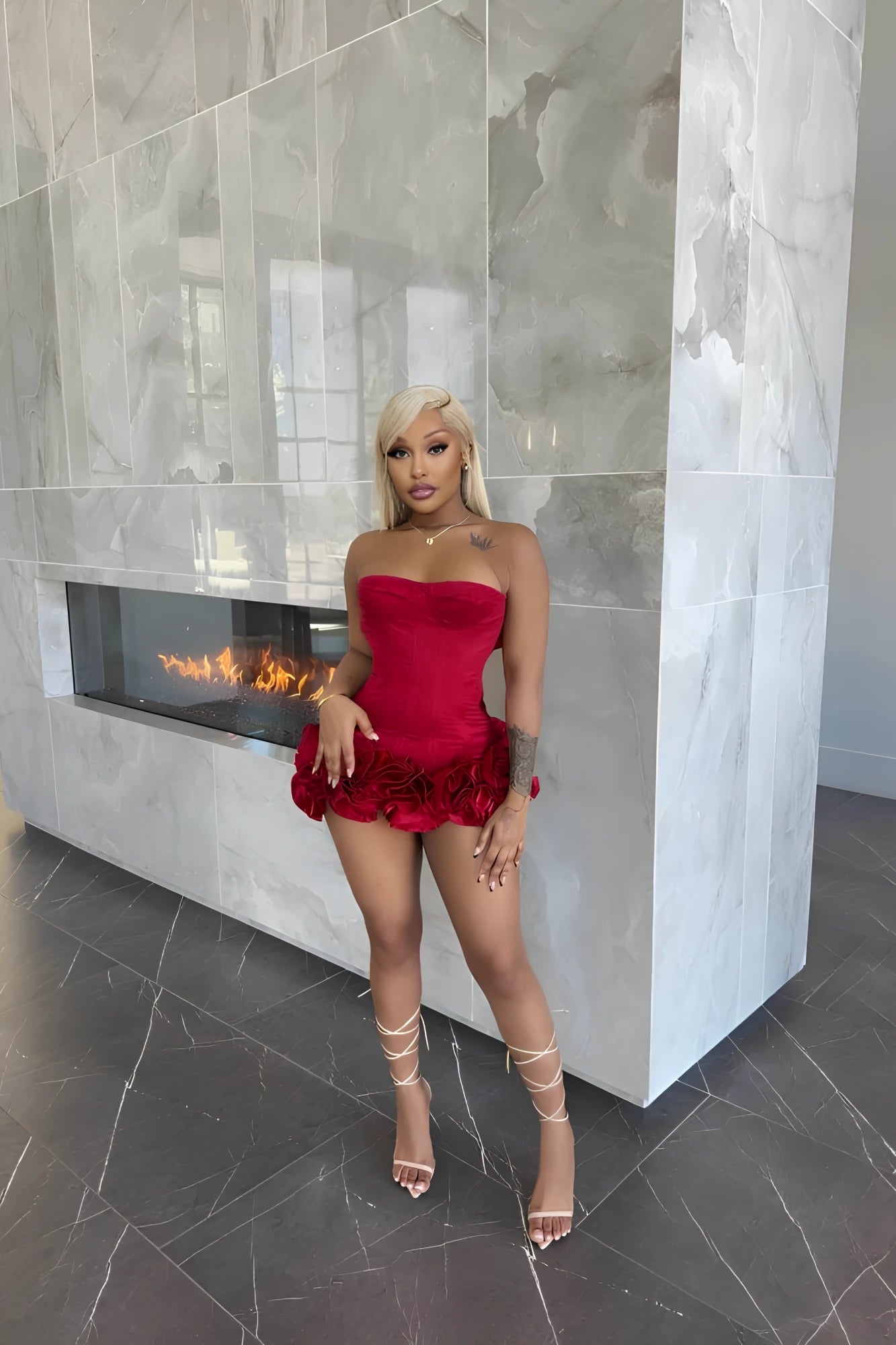 Elegant Red Strapless Mini Dress