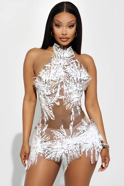 Sheer Crystal-Embellished Dress