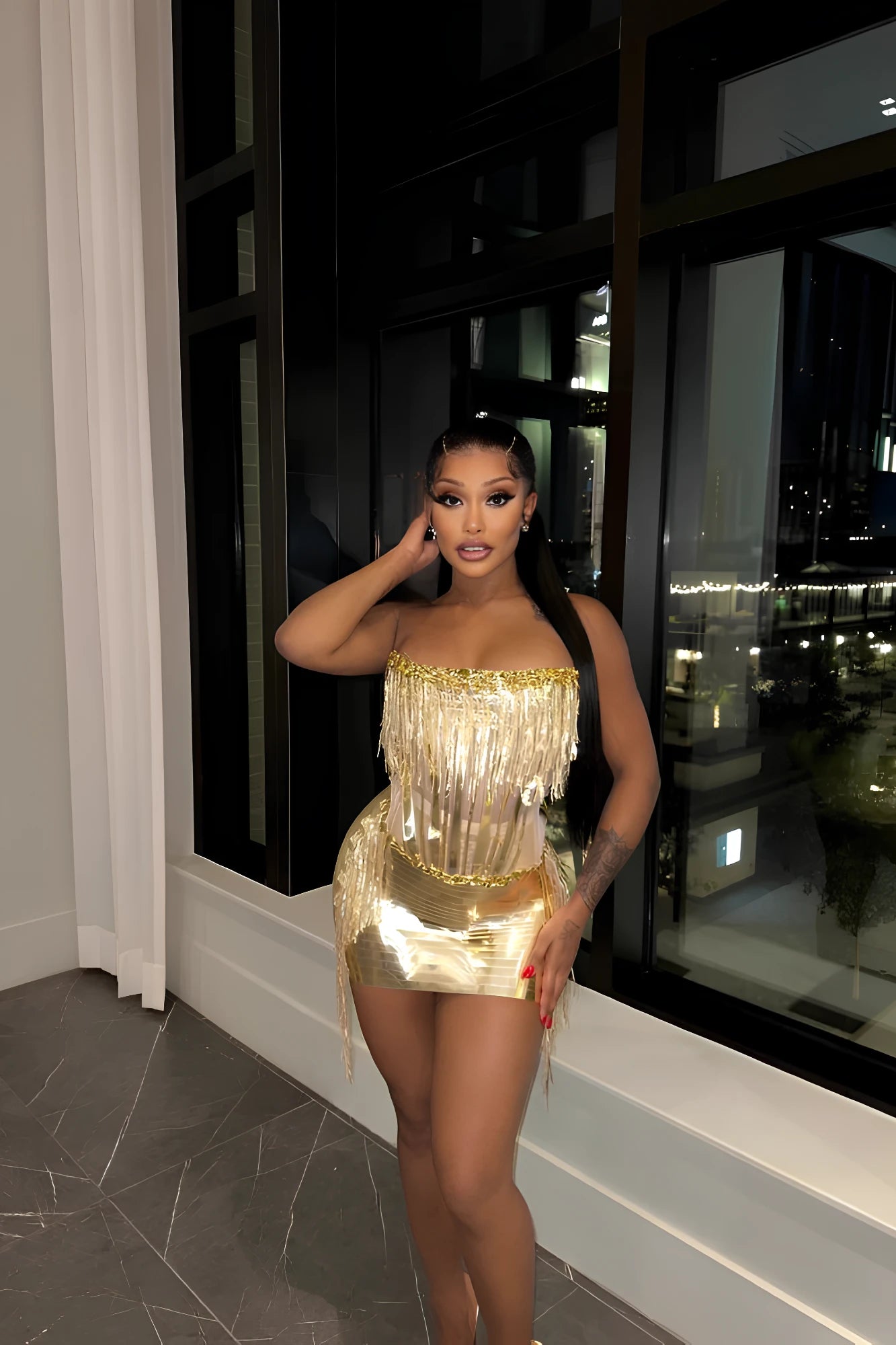 Radiant Gold Fringe Mini Dress